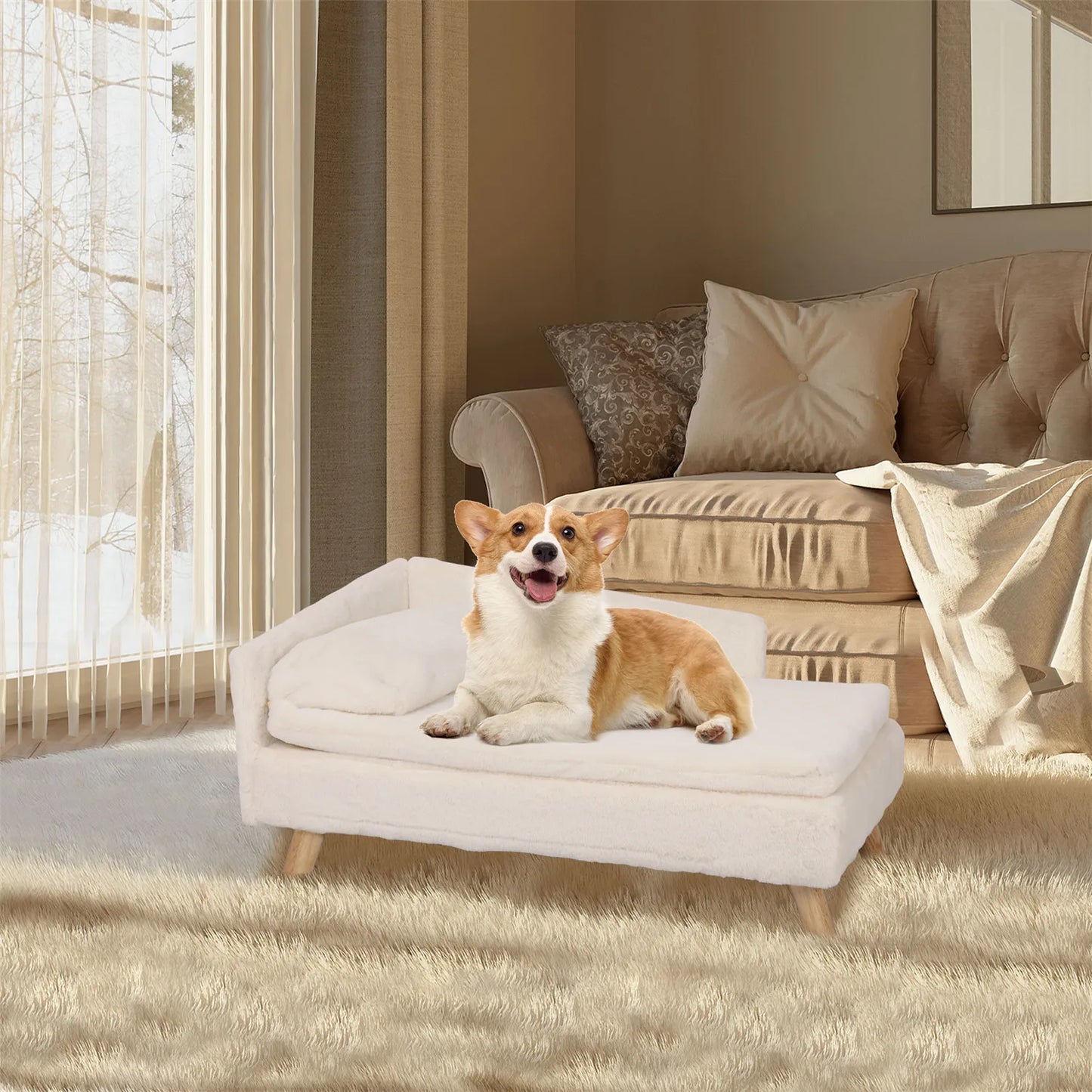 Elevated Pet Bed, Nordic Pet Stool Bed with Cozy Pad Waterproof,Pet Sofa Bed with Sturdy Wood Legs for Small Dog Kitten