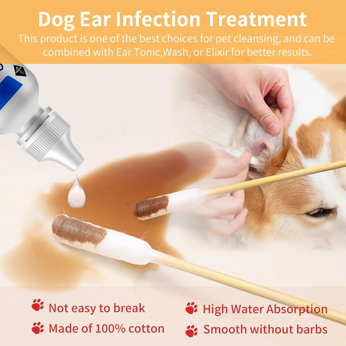 12/15cm Long Cotton Swabs ProfessionalCat Cotton Swabwith Bamboo Double Sided Dog Ear Swabs -Specially Designed Big Cotton Swabs