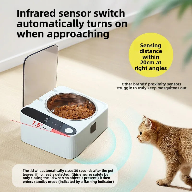 Pet Smart Infrared Sensor Open Lid Dog/Cat Bowl Stainless Steel with Lid Dustproof Insect-proof and Moisture-proof Pet Bowl