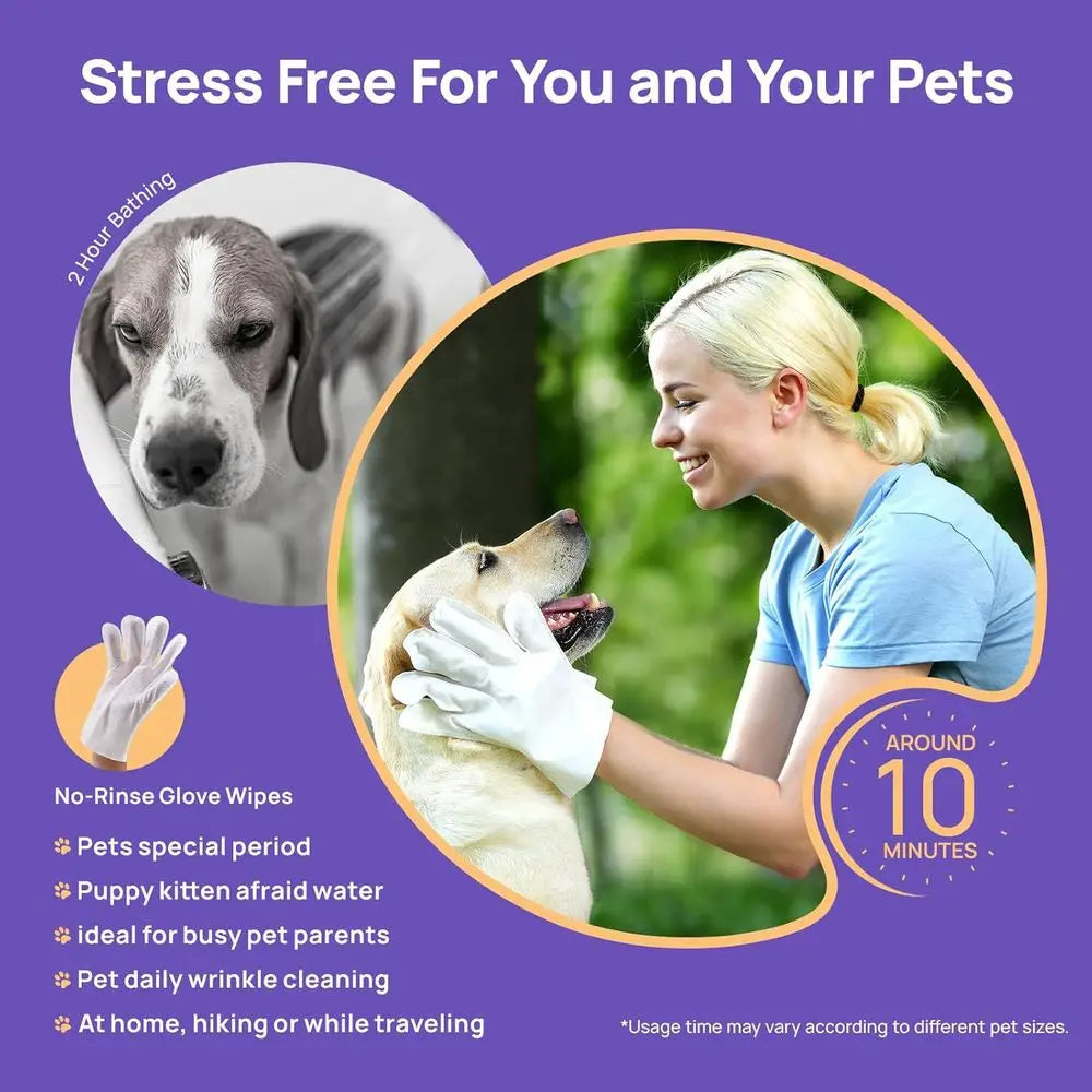 Pet Dog Wipes Cleaning Deodorizing Glove Wipes for Dogs, Cats & Horses, Vet Recommended Hypoallergenic and Hydrating