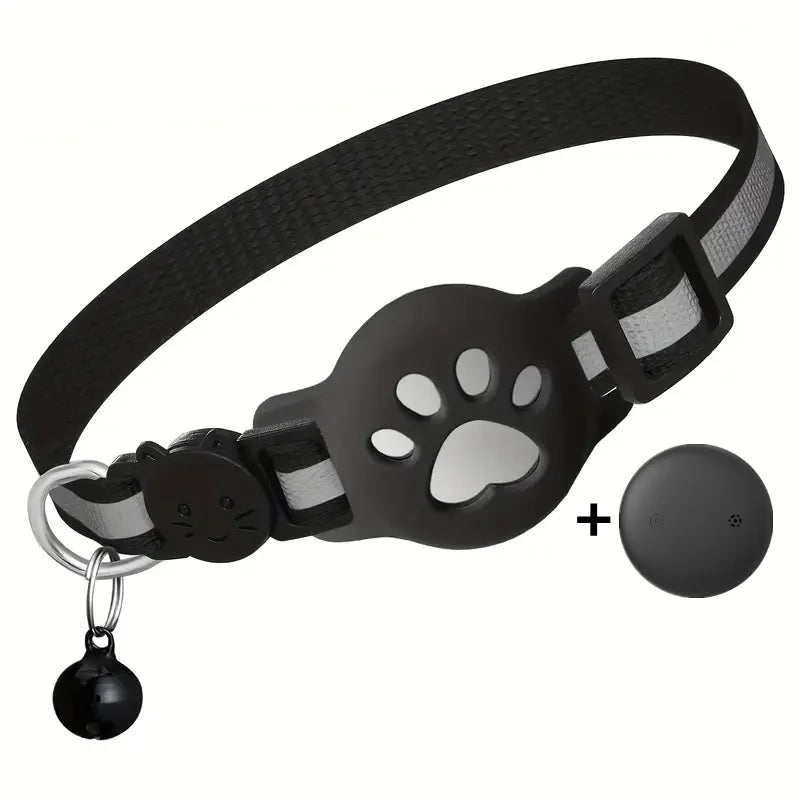 AirTag Cat Collar Reflective Paw Pattern Fit iOS Android System Quick Release Buckle Waterproof Anti-Lost Collar for Small Cats