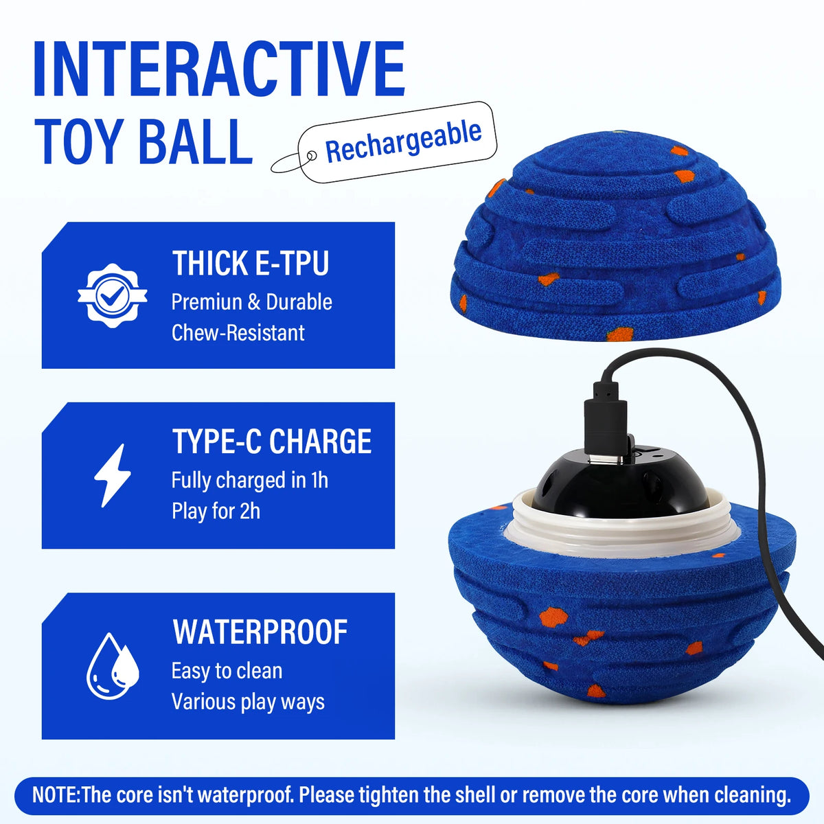 Smart Interactive Dog Toy, Indestructible E-TPU Toy Ball for Aggressive Chewers, Automatic Moving, Rechargeable Ball for Small/Medium dogs.