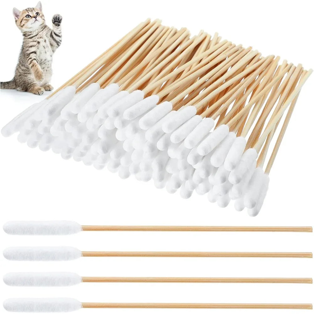 12/15cm Long Cotton Swabs ProfessionalCat Cotton Swabwith Bamboo Double Sided Dog Ear Swabs -Specially Designed Big Cotton Swabs
