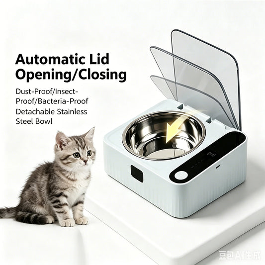 Pet Smart Infrared Sensor Open Lid Dog/Cat Bowl Stainless Steel with Lid Dustproof Insect-proof and Moisture-proof Pet Bowl
