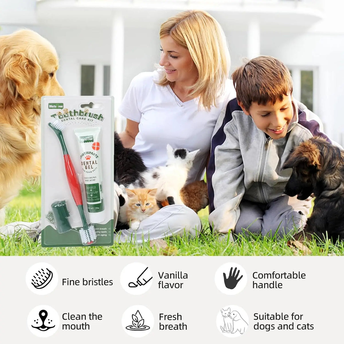 Dog Toothbrush Toothpaste Kit Beef Dog Toothpaste 360° Double-Head Toothbrush  Tooth Brushing Pet Dental Care Kit for Dogs Cats