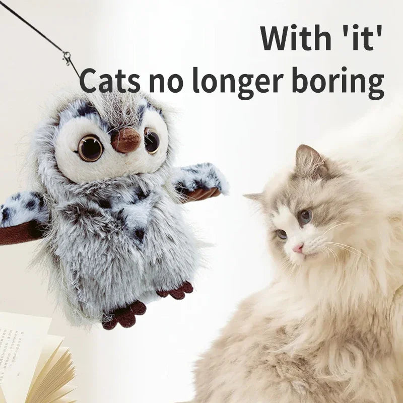 Cat Sound Toy, Realistic Owl Design, Emits Bird Calls, Fluttering Wings, Durable Pet Dog Toy, USB Rechargeable