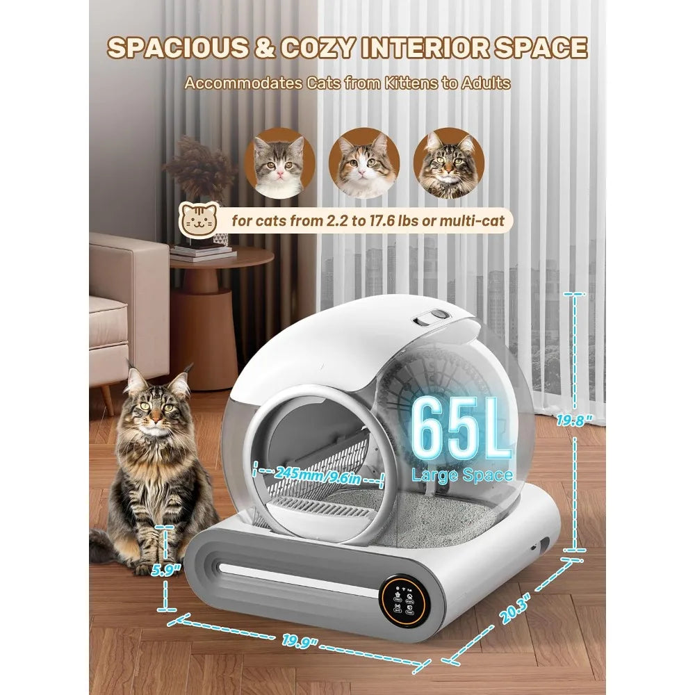 2026 Upgraded Multi-Function Self-Cleaning Cat Litter Box Robot, 65L+9L Extra Large Capacity for Multiple Cats, Custom