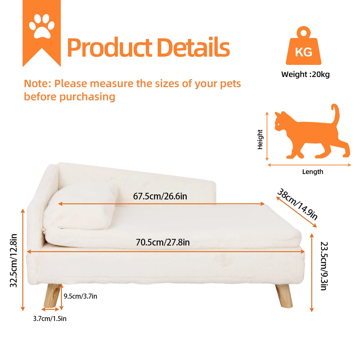 Elevated Pet Bed, Nordic Pet Stool Bed with Cozy Pad Waterproof,Pet Sofa Bed with Sturdy Wood Legs for Small Dog Kitten