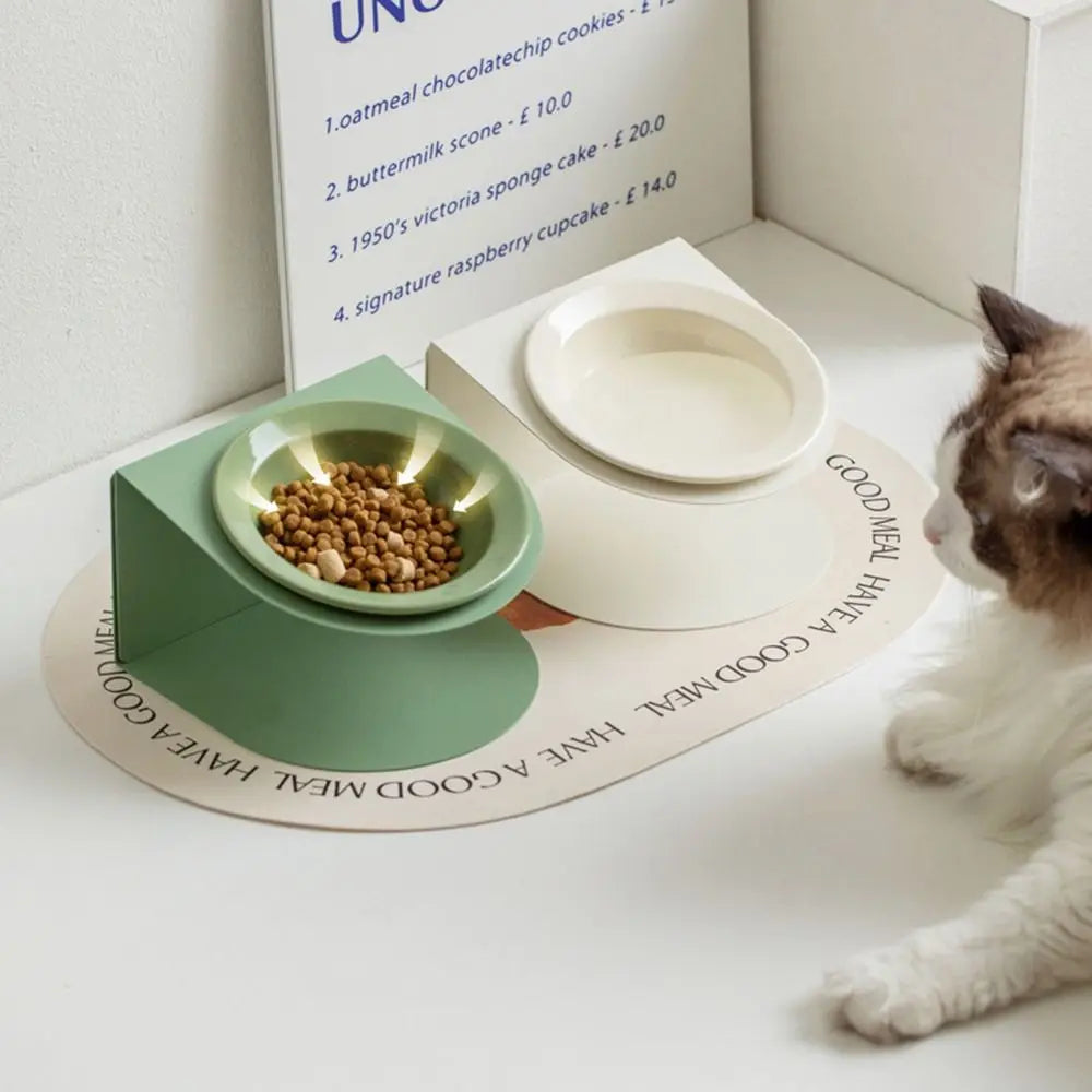 Anti Vomiting Ceramic Dog / Cat Bowl Anti Slip Inclined Dog / Cat Feeding Station Detachable Neck Protection Raised Dog Food Bowl